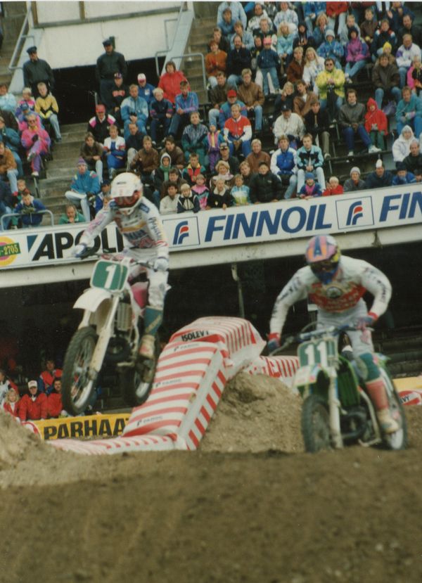 Helsinki Olympiastadion supercross 1991 Pekka Vehkonen ja Edwin Evertsen Bel